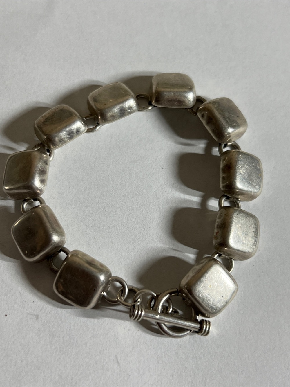 Silver-Tone Square Bead Toggle Bracelet for Women